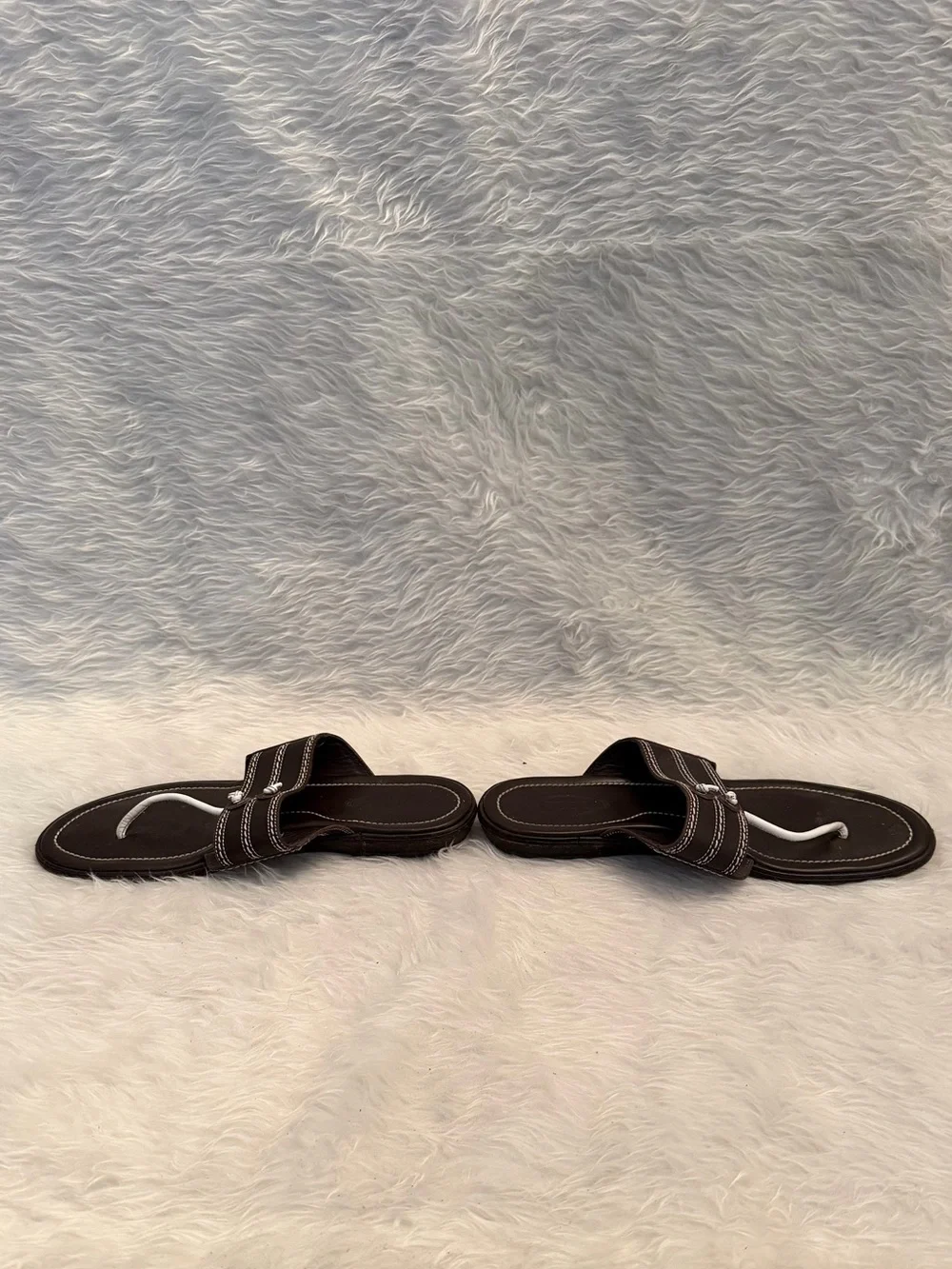 Tod's Dark Brown Leather Thong Sandals with White Accents